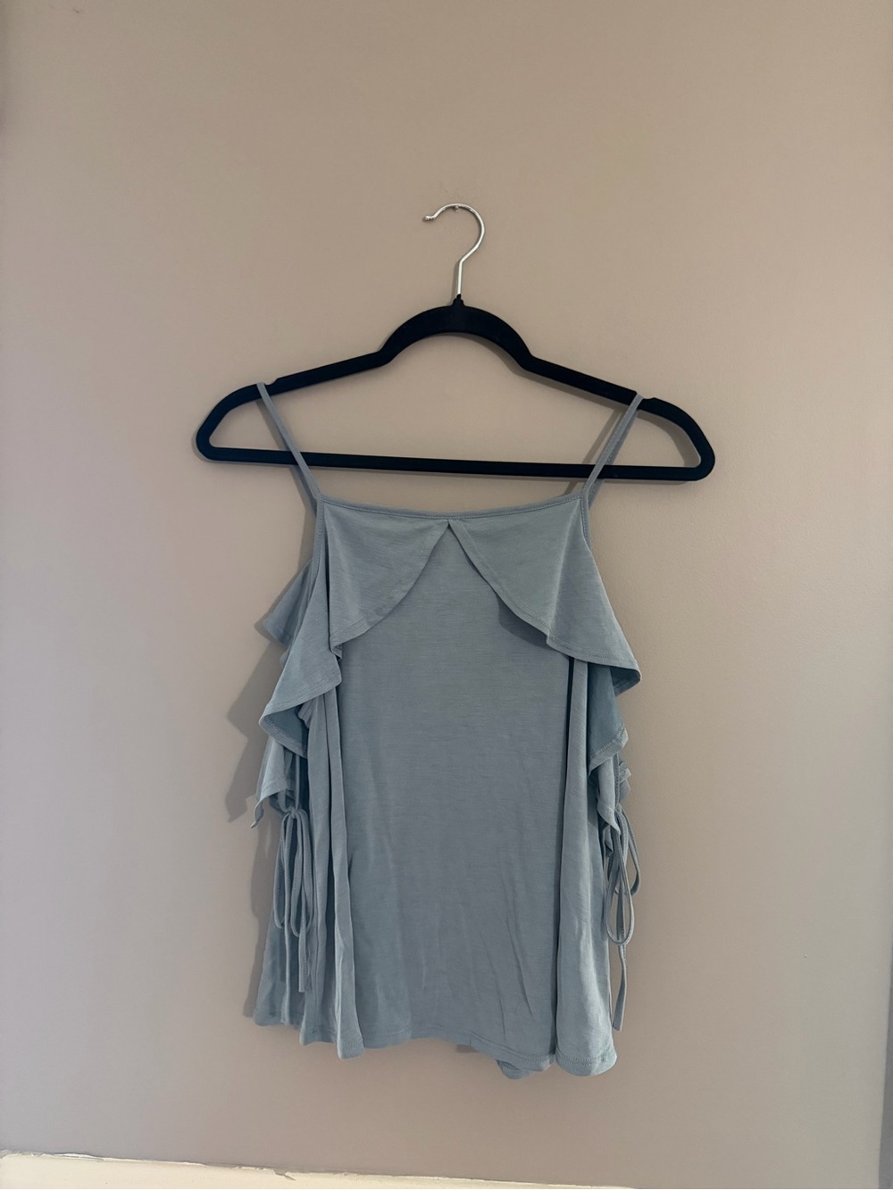 Women's Light Blue Ruffle Strap off shoulder top